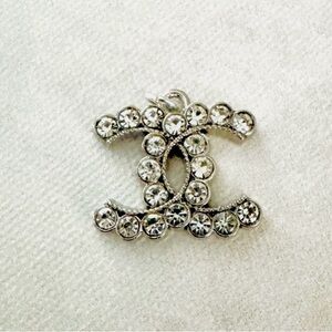 CHANEL Silver Crystal Pendant, Iconic Double CC Logo, Necklace, Bracelet Charm